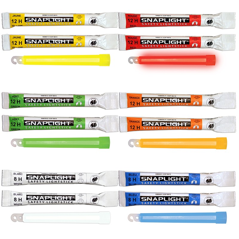 Cyalume® Snaplight® 6” MIXED 12pack (2 x Red12hr, Orange12hr, Yellow12hr, Green12hr, White8hr, Blue8hr)